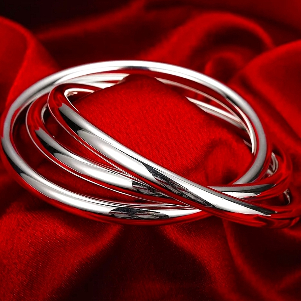 Bangle Bracelets Sterling Silver Three Piece Set - Picture 3 of 9